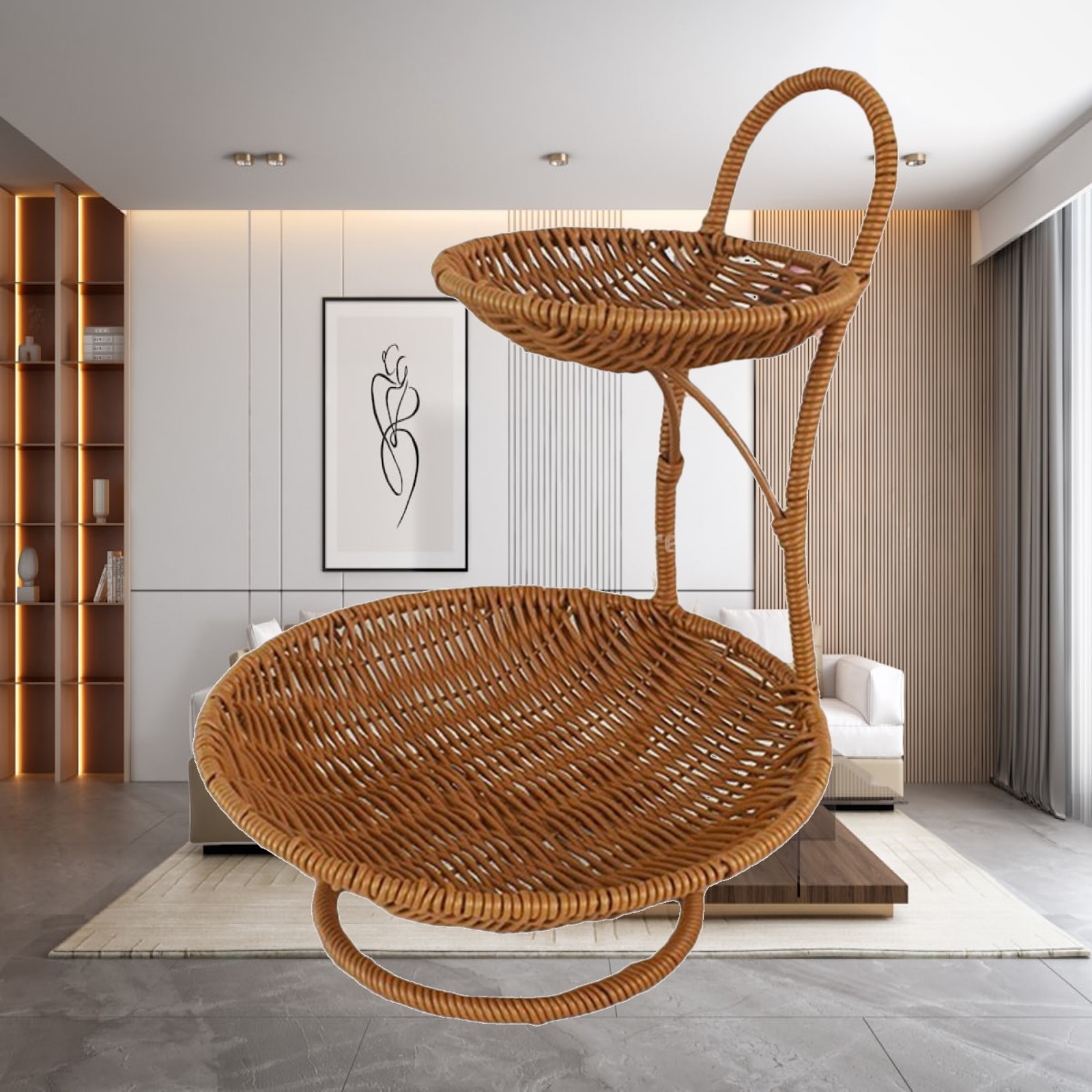 Rattan Tray Handle - سلة تقديم طعام دائرية، رف تخزين