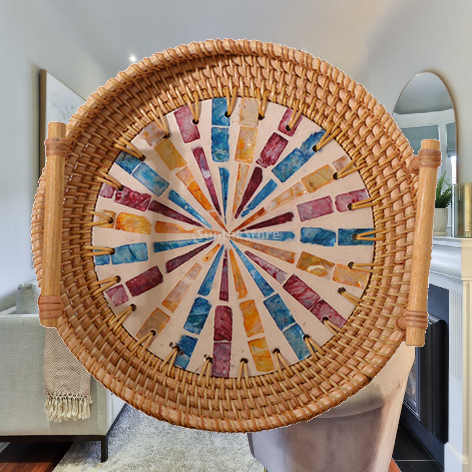 Rattan Tray Handle - صينية تقديم من الروطان، سلة تقديم