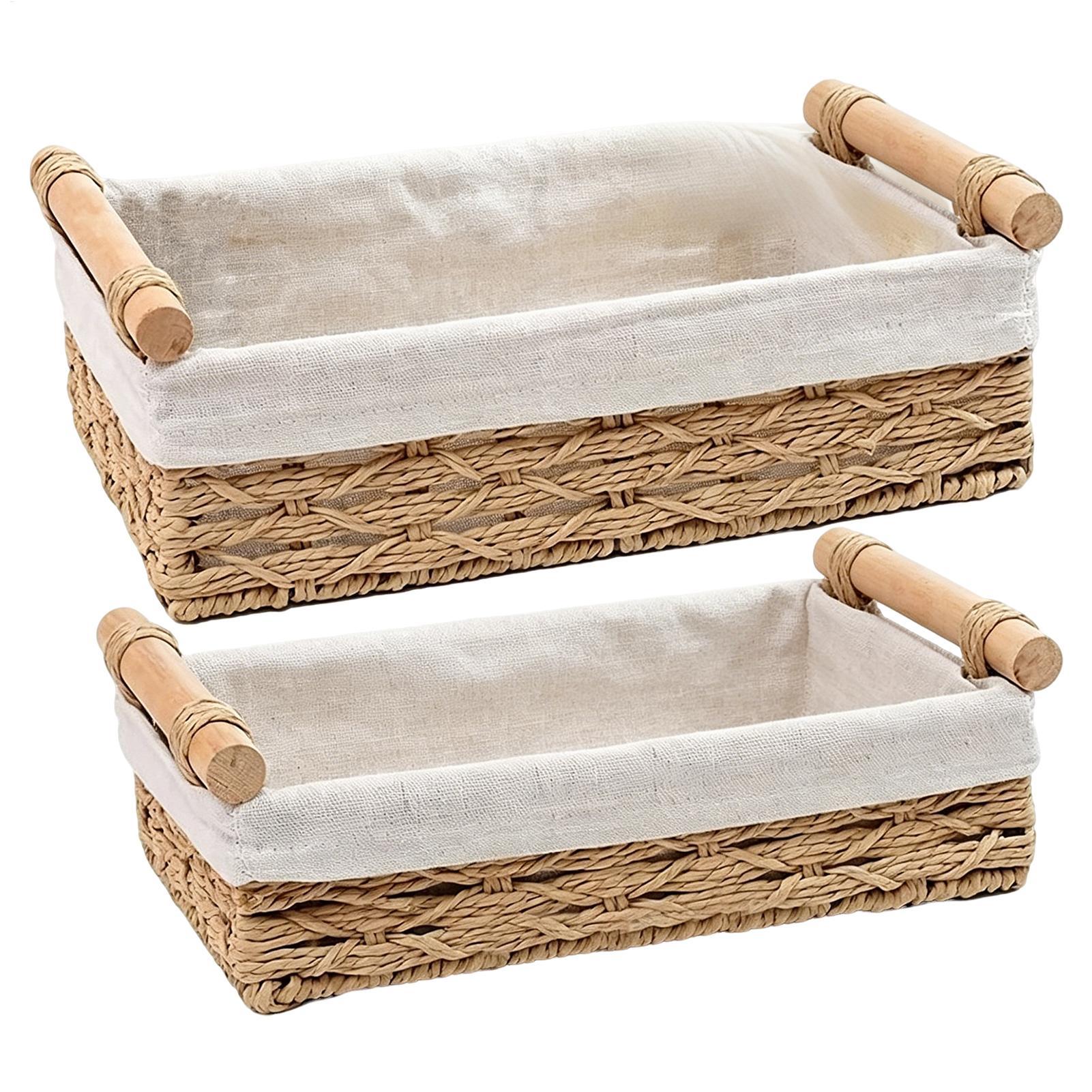 Rattan Tray Handle - سلة تخزين بمقابض وبطانات داخلية، صندوق