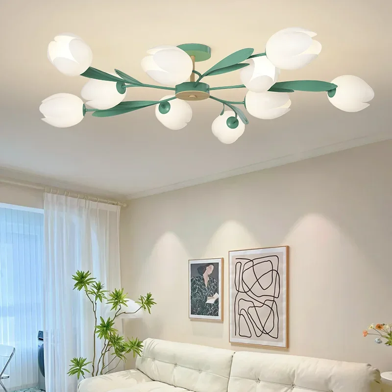 Interior Design Living Room And Kitchen - ثريات بتصميم زهور، مصابيح سقف LED
