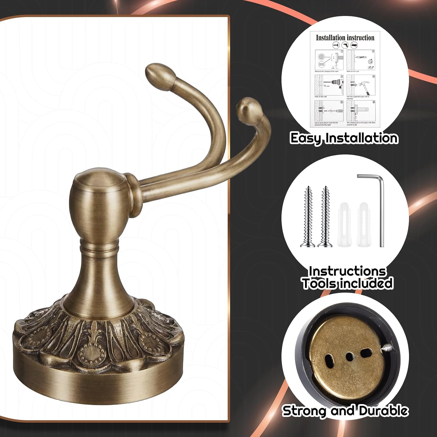 4 قطع من خطافات المناشف العتيق - مراجعة Antique Brass Hook وسعره
