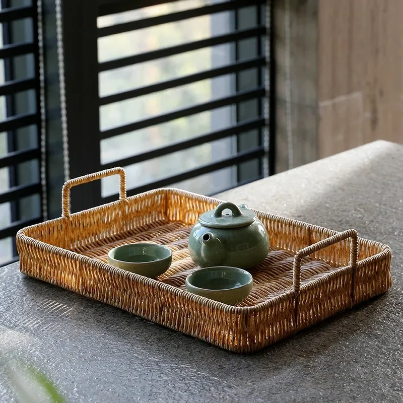 صينية تخزين بلاستيكية مع مقبض  - مراجعة Rattan Tray Handle وسعره