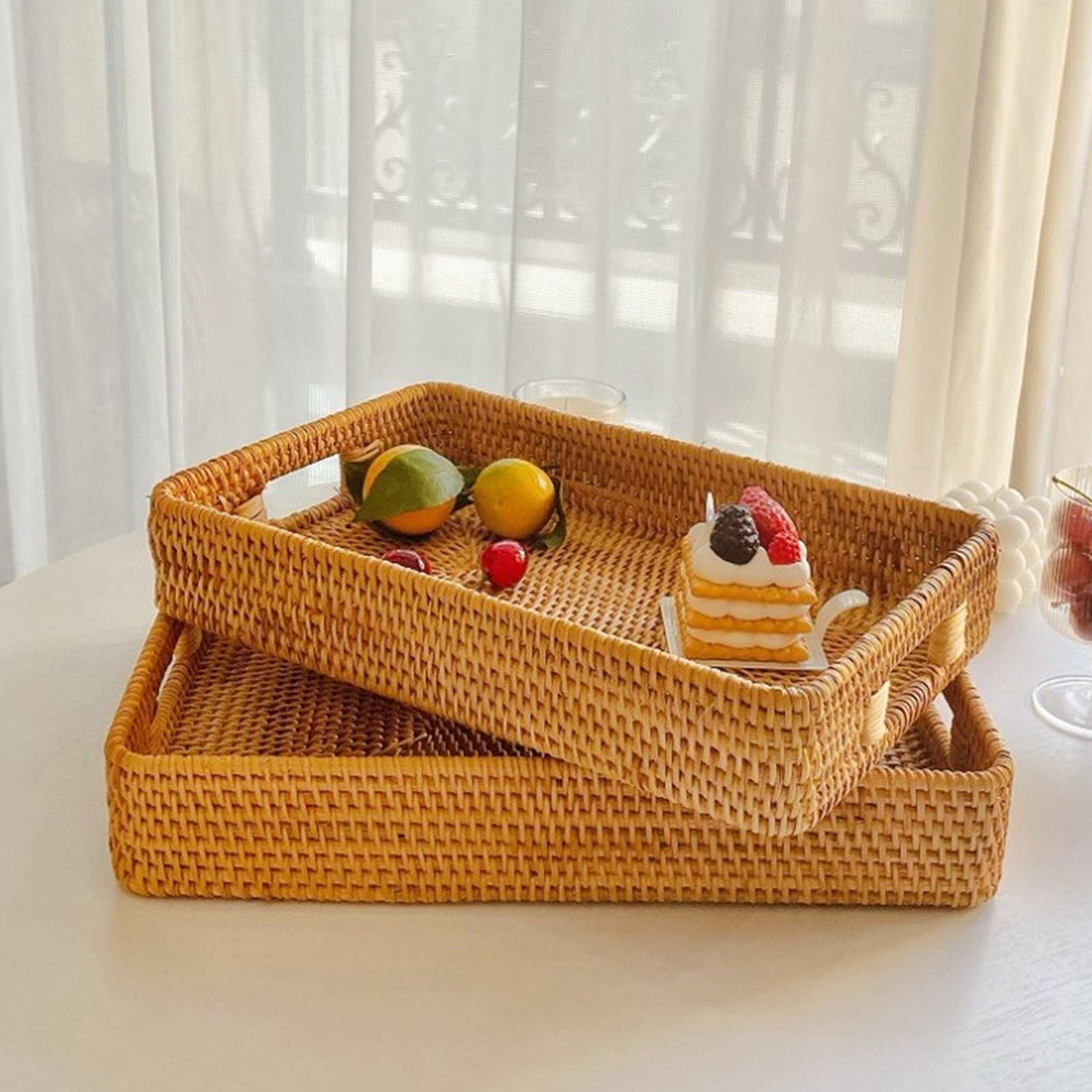 صينية تقديم E5 مع مقابض، صينية - مراجعة Rattan Tray Handle وسعره