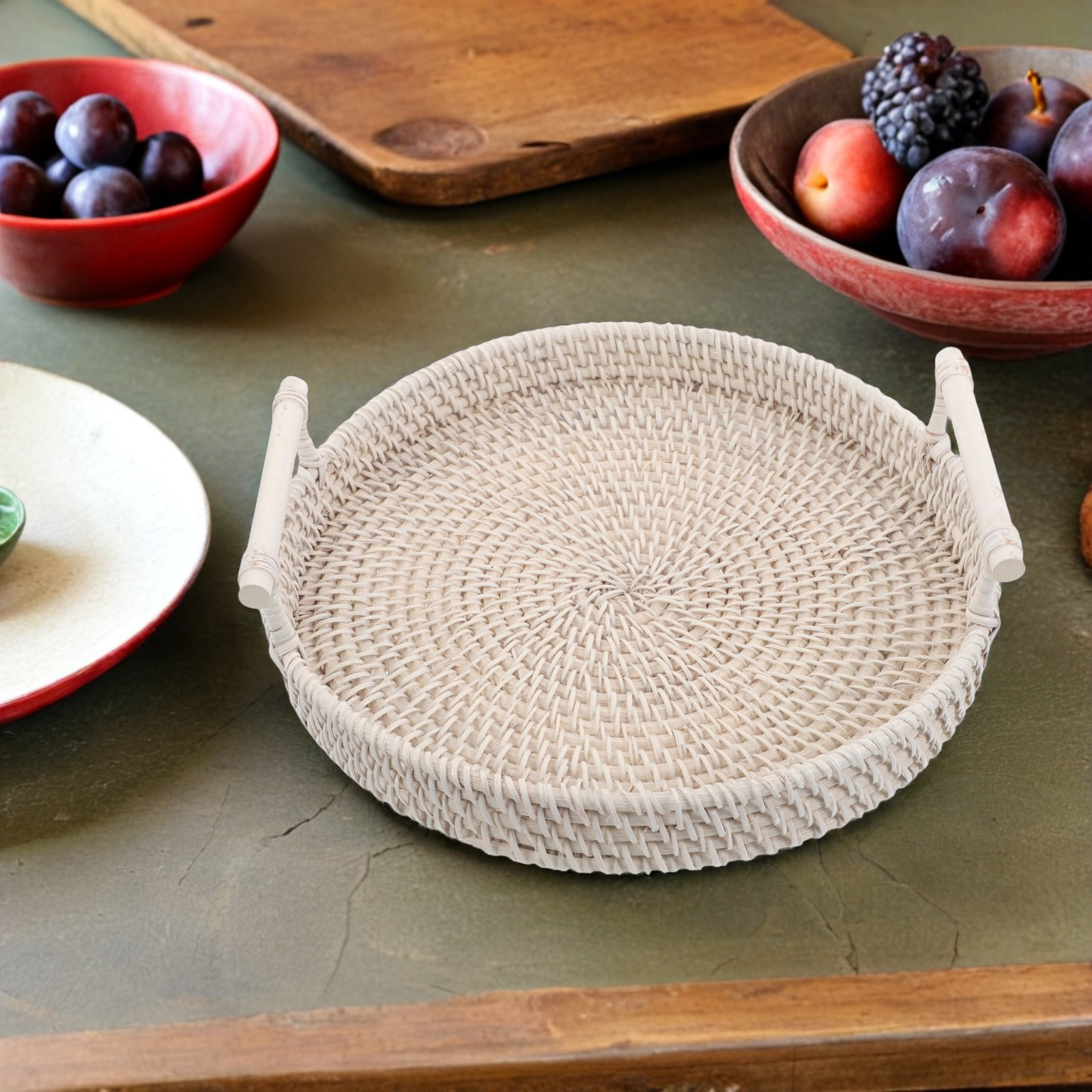 صينية تقديم دائرية من الخيزران - مراجعة Rattan Tray Handle وسعره
